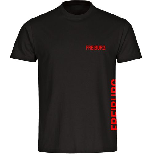 4068859076207 - multifanshop Herren T-Shirt - Freiburg - Brust & Seite - Druck rot - Männer