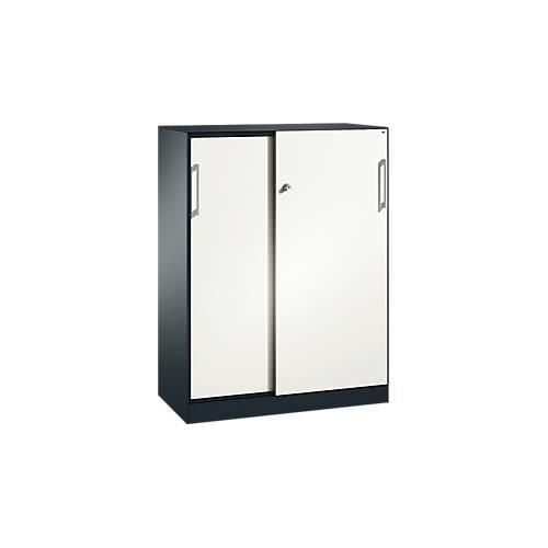 4062084630128 - C+P Schiebetürenschrank Asisto H1310xB1000xT435mm Korpus Schwarzgrau Fronten Verkehrsweiß Anzahl Fächer 2