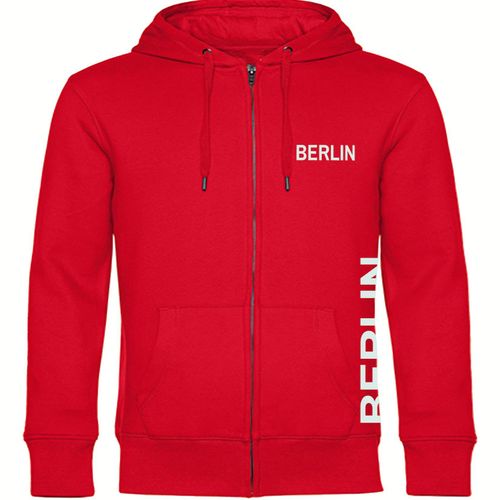 4068859073558 - multifanshop Kapuzen Sweatshirt Jacke - Berlin rot - Brust & Seite - Druck weiß - Sweat