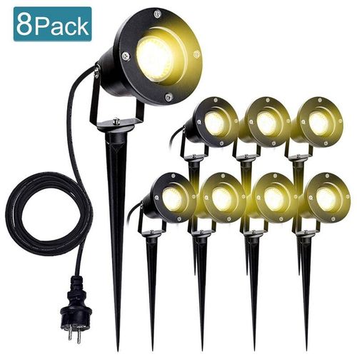 9475631432512 - 8X led Gartenstrahler Gartenleuchte Warmweiss led Gartenbeleuchtung IP65 4W GU10 Mit Erdspiess Stecker Aussen Wiese für AussenGartenWiese - Vingo