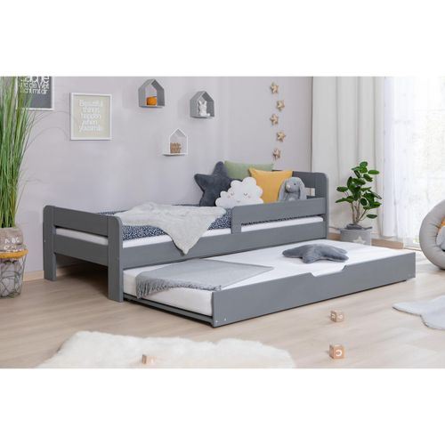 4251105970804 - TiCAA Einzelbett Kinderbett Jugendbett Bennet mit Zusatzbett Rausfallschutz & Lattenrost für Schlafzimmer Kinderzimmer Kiefer Massivholz Bettgestell 90 100  120 x 200 cm