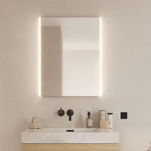 5705387008124 - LED-Lichtspiegel LOEVSCHALL Lago Quadratisch Badzimmerspiegel mit LED Beleuchtung silber B60cm H75cm T345cm Spiegel Verstellbarer Spiegel mit Licht Dänisches Design