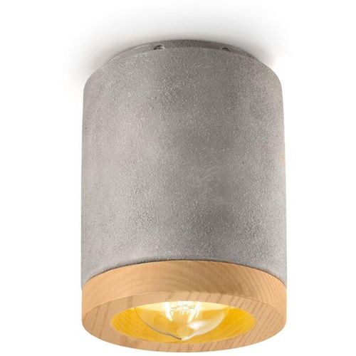 4255596709080 - Licht-erlebnisse - Deckenspot Keramik Holz ø 125 cm Aufputz Beton-Optik E27 rund Modern Keramikleuchte