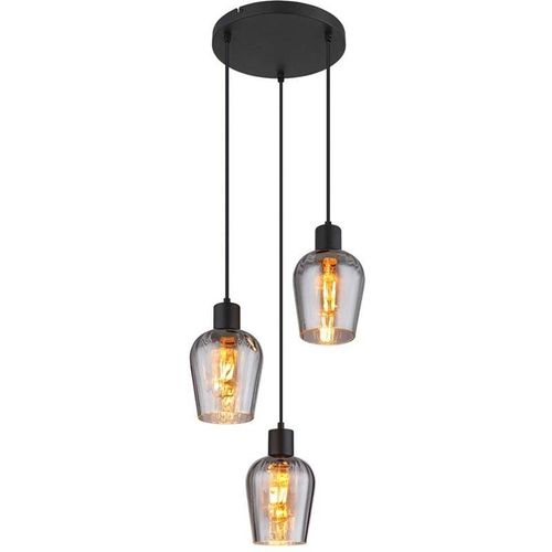 9007371497096 - Lighting - Hängeleuchte Pendelleuchte Esszimmerlampe 3xE27 schwarz matt Glasschirme rauch