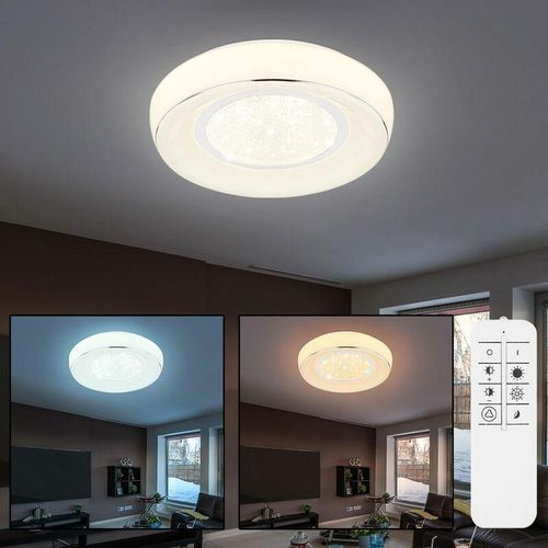 4059157348233 - Etc-shop - Deckenleuchte dimmbar mit Fernbedienung led Deckenlampe Wohnzimmer Kristalle Farbtemperatur verstellbar mit Nachtlicht 1x 18W 1300lm