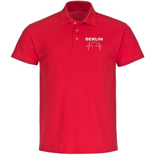 4068859104191 - multifanshop Poloshirt - Berlin rot - Herzschlag - Druck weiß - Polo