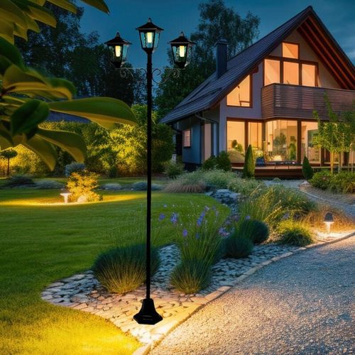 4059157387898 - Gartenlaterne groß für draußen Kandelaber 3 flammig Außen Solar Außenlaterne stehend Outdoor schwarz Eisen Alu LED warmweiß H 194 cm