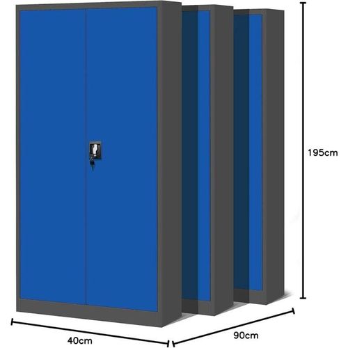 5902560334395 - 3er Set Aktenschrank C001H Büroschrank Metallschrank Stahlschrank Werkzeugschrank Stahlblech Pulverbeschichtet Flügeltürschrank Abschließbar 195 cm x