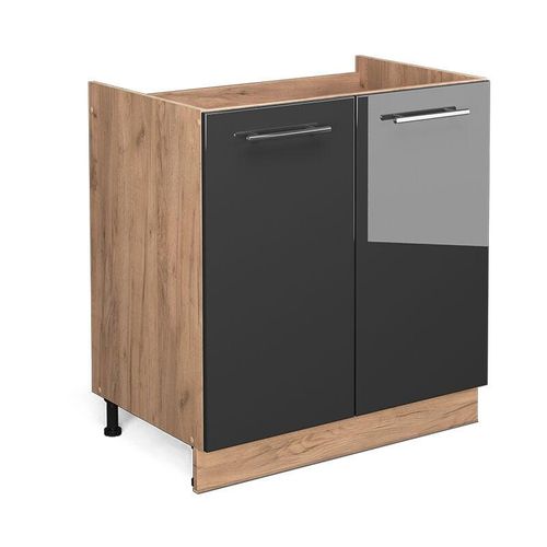 4066731146031 - Spülenunterschrank Küchenschrank Küchenmöbel Fame-Line Eiche Anthrazit modern 80 cm Küche Einbauküche Drehtür Siphonausschnitt Blende Küchenzeile Hochglanz