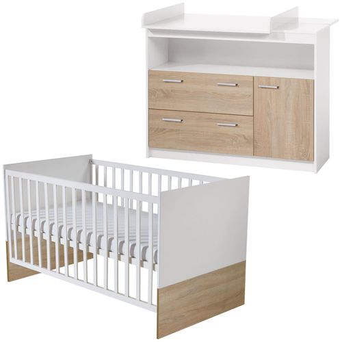 4005317278223 - Kinderzimmerset Gabriella inkl Babybett ca 70 x 140 cm & breite Wickelkommode bicolor