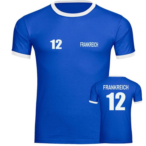 4068859447960 - multifanshop Kontrast T-Shirt - Frankreich - Trikot Nummer 12 - Druck weiß - Männer