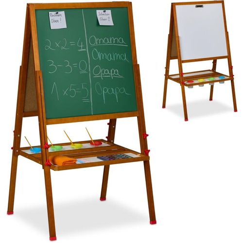 4052025472719 - Relaxdays Kinderstandtafel magnetische Spieltafel höhenverstellbar HBT 160x65x69 cm Whiteboard & Kreidetafel braun