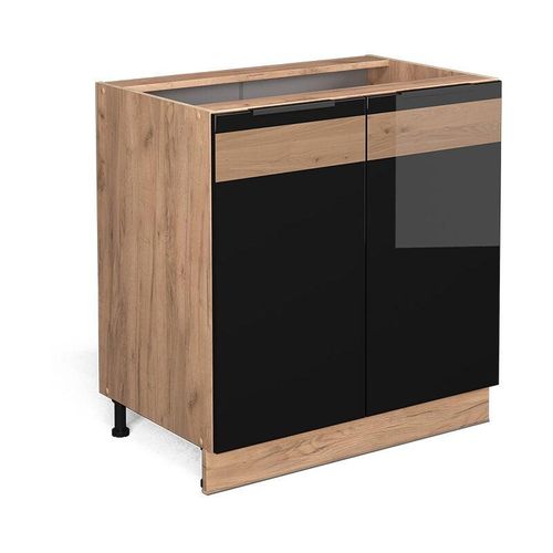 4066731390564 - Spülenunterschrank Fame-Line Schwarz Eiche hochglanz 80 cm mit Regal ap Anthrazit Vicco 4066731390564 - Spülenunterschrank Fame-Line Schwarz Eiche hochglanz 80 cm mit Regal ap Anthrazit Vicco