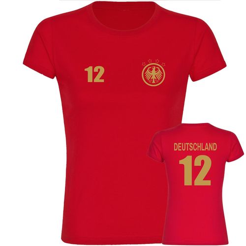 4068859271299 - multifanshop Damen T-Shirt - Deutschland - Adler Retro Trikot 12 Gold - Druck gold metallic - Frauen 4068859271299 - multifanshop Damen T-Shirt - Deutschland - Adler Retro Trikot 12 Gold - Druck gold metallic - Frauen
