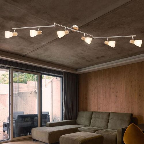 9007371501373 - - Decken Lampe Schlaf Gäste Zimmer Glas Spot Licht-Schiene Holz Leuchte verstellbar