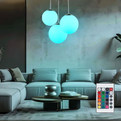 9007371523733 - Pendellampe Hängeleuchte Wohnzimmerlampe Esstischleuchte Küchenlampe Metall Glas nickel opal weiß 3 Flammig E27 rgb led dimmbar Fernbedienung