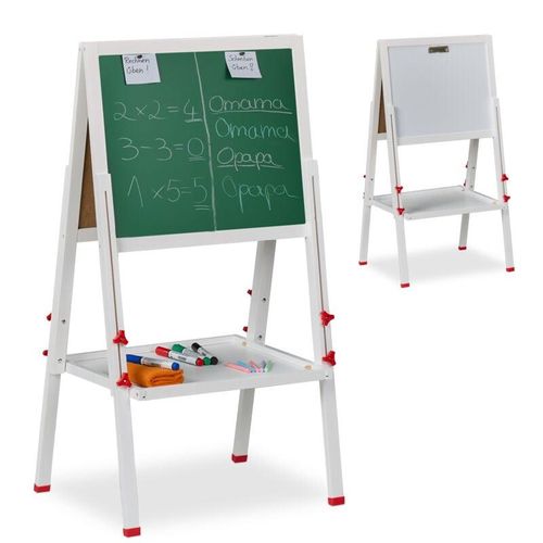 4052025475673 - Relaxdays Standtafel Kinder Whiteboard und Kreidetafel höhenverstellbar Aufsteller Holz 102-135 x 55 x 52 cm weiß