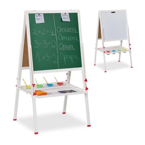 4052025475680 - Relaxdays Standtafel Kinder beidseitig magnetisch höhenverstellbar HBT 122x65x55 cm Whiteboard & Kreidetafel weiß