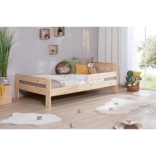 4251105970583 - TiCAA Einzelbett Kinderbett Jugendbett Bennet mit Rausfallschutz & Lattenrost für Schlafzimmer Kinderzimmer Kiefer Massivholz Bettgestell 90 100 120 x 200 cm