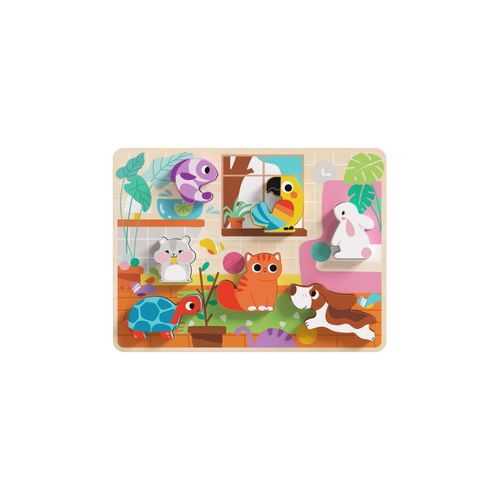 6970090045783 - Tooky Toy 3D Kinder Holz-Puzzle Tiere 8-teiliges Steckpuzzle ab 12 Monaten hellbraun