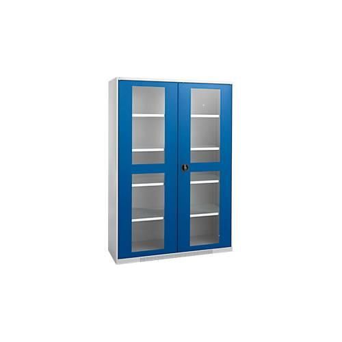 4051273769497 - Genius Flügeltürenschrank FS Stahl Sichtfenster Lüftungslöcher B 1343 x T 620 x H 1950 mm 5 OH Weißalu Enzianblau bis 750 kg
