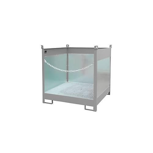 4052462041547 - Fass-Stapelpalette FSP-4 G Spritzschutzwand 3-seitig Kap 4 x 200 l Fässer grau 4052462041547 - Fass-Stapelpalette FSP-4 G Spritzschutzwand 3-seitig Kap 4 x 200 l Fässer grau