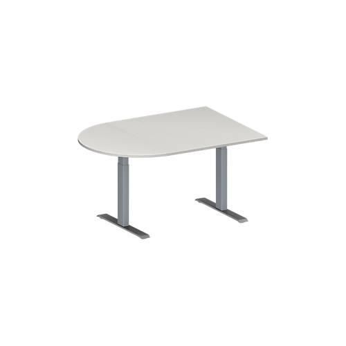 4251898815443 - Genius Konferenztisch MODENA FLEX Halbkreis T-Fuß Rechteckrohr B 1400 x T 1000 x H 650-850 mm lichtgrau weißaluminium RAL 9006
