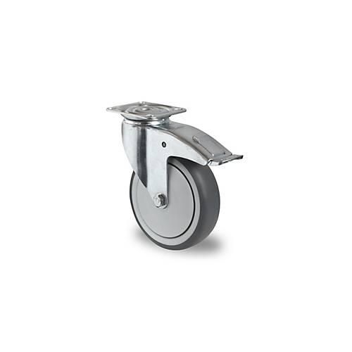 4260390225360 - CASCOO Lenkrolle P2T2 mit Totalfeststeller Rad-ø 100 mm x B 32 mm Polypropylen-Felge Elastomer-Lauffläche grau Kugellager bis 100 kg 4260390225360 - CASCOO Lenkrolle P2T2 mit Totalfeststeller Rad-ø 100 mm x B 32 mm Polypropylen-Felge Elastomer-Lauffläche grau Kugellager bis 100 kg