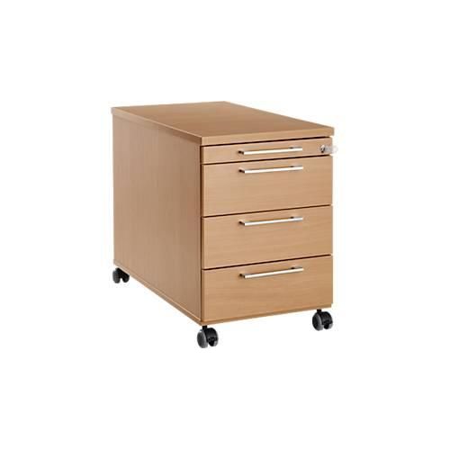 4251898813708 - Rollcontainer 1333 3 Schübe & 1 Utensilienauszug abschließbar eckige Griffe Holz Stahl Kunststoff B 434 x T 800 x H 613 mm Buche-Dekor