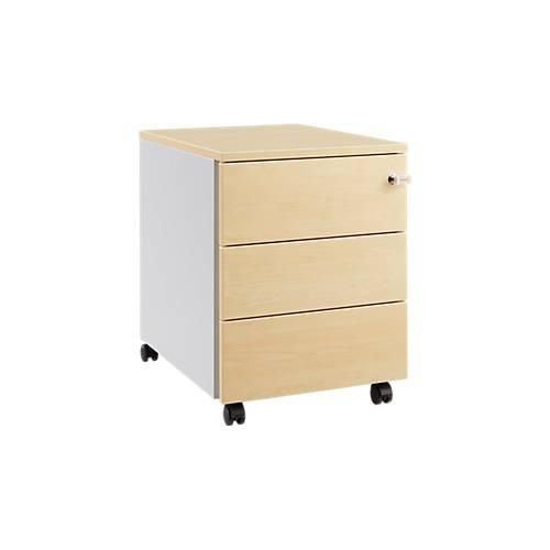 4251898818871 - Pure Rollcontainer 333 Stahlkorpus Holzfront Rollen abschließbar B 435 x T 565 x H 567 mm 3 Schübe Ahorn weißaluminium