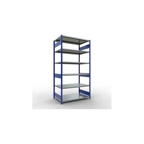 4004514284082 - Schulte Lagertechnik Fachbodenregal-Stecksystem MULTIplus 250 Grundregal Längenriegel 2500x1300x800 mm 6 Böden enzianblau verzinkt