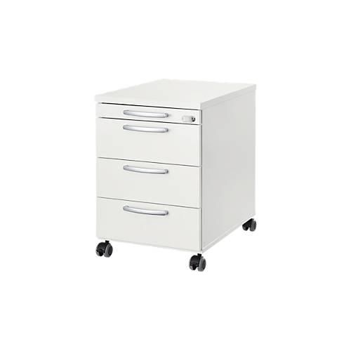 4251898813678 - Rollcontainer 1333 3 Schübe & 1 Utensilienauszug abschließbar runde Griffe Holz Stahl Kunststoff B 434 x T 800 x H 613 mm weiß 4251898813678 - Rollcontainer 1333 3 Schübe & 1 Utensilienauszug abschließbar runde Griffe Holz Stahl Kunststoff B 434 x T 800 x H 613 mm weiß