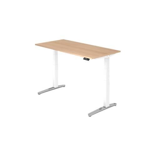 4032062168653 - Schreibtisch TOPAS LINE elektrisch höhenverstellbar C-Fuß B 1600 x T 800 x H 650-1300 mm Eiche weiß + Memoryschalter Kabelkanal