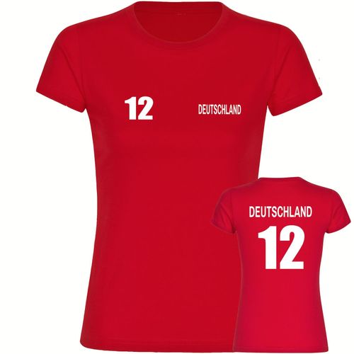 4068859266790 - multifanshop Damen T-Shirt - Deutschland - Trikot Nummer 12 - Druck weiß - Frauen