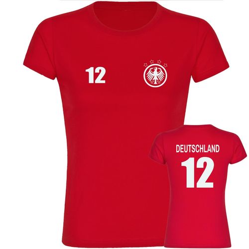 4068859265120 - multifanshop Damen T-Shirt - Deutschland - Adler Retro Trikot 12 - Druck weiß - Frauen