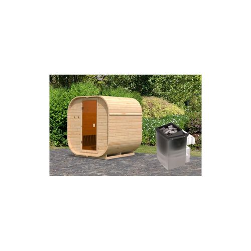4010090012049 - Karibu Würfelsaunahaus Louisa inkl Ofen 9 kW integr Strg optional mit Dacheindeckung