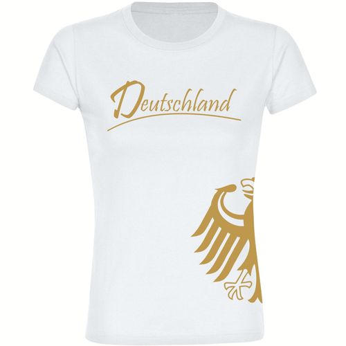 4068859267254 - multifanshop Damen T-Shirt - Deutschland - Adler seitlich Gold - Druck gold metallic - Frauen