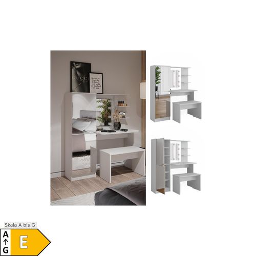 4066731461653 - Frisierkommode Jasmin Weiß 123 cm mit LED-Beleuchtung und Bank Vicco