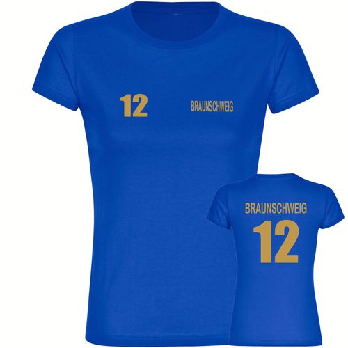4068859502256 - multifanshop Damen T-Shirt - Braunschweig - Trikot Nummer 12 gold - Druck gold metallic - Frauen