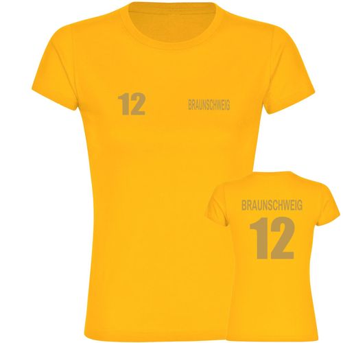 4068859502300 - multifanshop Damen T-Shirt - Braunschweig - Trikot Nummer 12 gold - Druck gold metallic - Frauen 4068859502300 - multifanshop Damen T-Shirt - Braunschweig - Trikot Nummer 12 gold - Druck gold metallic - Frauen