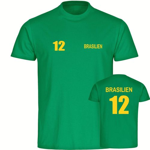 4068859287313 - multifanshop Kinder T-Shirt - Brasilien - Trikot Nummer 12 - Druck gelb - Kind