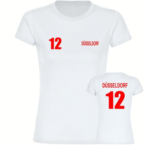 4068859091057 - multifanshop Damen T-Shirt - Düsseldorf - Trikot Nummer 12 - Druck rot - Frauen