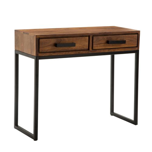 4251745768175 - Massiver Sheeshamholz Konsolentisch mit schwarzen Metallbeinen Industrial Style geräumige Schubladen 4251745768175 - Massiver Sheeshamholz Konsolentisch mit schwarzen Metallbeinen Industrial Style geräumige Schubladen