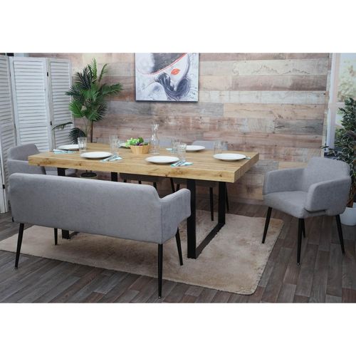 4057651314983 - Esszimmer-Set MCW-L13 4er-Set Stuhl+Sitzbank Esszimmergruppe Sitzgruppe Esszimmergarnitur Stoff Textil ~ grau