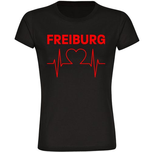 4068859107260 - multifanshop Damen T-Shirt - Freiburg - Herzschlag - Druck rot - Frauen