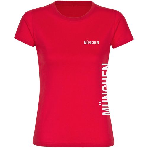 4068859085162 - multifanshop Damen T-Shirt - München rot - Brust & Seite - Druck weiß - Frauen