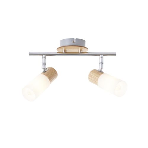 4004353261817 - Lampe Babsan Spotrohr 2flg holz hell weiß 2x C35 E14 35W geeignet für Kerzenlampen (nicht enthalten) Köpfe schwenkbar - braun - Brilliant
