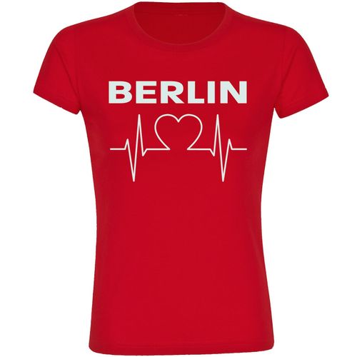 4068859103934 - multifanshop Damen T-Shirt - Berlin rot - Herzschlag - Druck weiß - Frauen 4068859103934 - multifanshop Damen T-Shirt - Berlin rot - Herzschlag - Druck weiß - Frauen