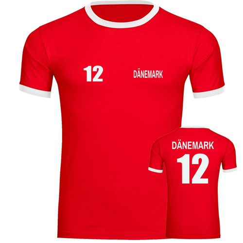 4068859218249 - multifanshop Kontrast T-Shirt - Dänemark - Trikot Nummer 12 - Druck weiß - Männer