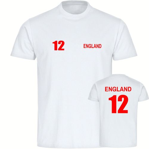 4068859218850 - multifanshop Kinder T-Shirt - England - Trikot Nummer 12 - Druck rot - Kind